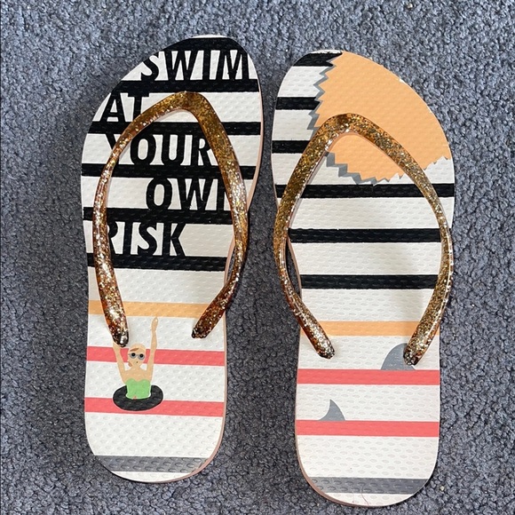 None Shoes - Gold Glitter Flipflops NWOT
